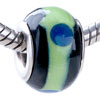 Greenyellow Stripe And Blue Dot Murano Glass European Beads