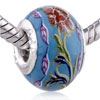 Red Peony Blue Ceramic European  Beads 