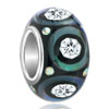 Black Murano Glass Clear White Crystal Circle Bead Charm