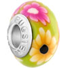 Pugster Yellow Pink And White Flower Against Green Polymer Clay