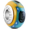 Black Whirlpool And Blue Dots Against Pale Green Yellow Polymer Clay Beads...