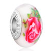 Pugster Pink With Red Rose And Green Leaf Murano Glass Style Pandora