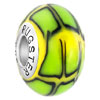 Black Lines Green And Yellow 925 Sterling Silver Murano Glass Beads Charms...