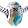  Turquoise  And Golden Speckles Slim Murano Glass European  ... 