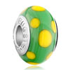 Egg Yellow Dotted Green Slim Murano Glass European  Beads 