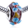 White And Blue Texture Flower Slim Murano Glass European Beads