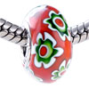 Green And  Red  Flowers  Murano  Glass European Beads