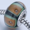 Yellow Flower Green And Black Stripe Murano Glass European Beads