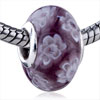  European Beads - White And Purple Flower Murano Glass European Beads