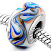 Dark Blue And Orange Intricate Line Murano Glass European Beads