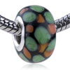 Green And Lemon Yellow Dotted Slim Murano Glass European Beads