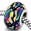 Colorful Abstract Drawing Black Polymer Clay European Beads