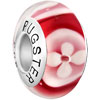 925 Sterling Silver Pink With White Flower Murano Glass Beads Charms Brace...