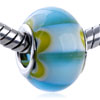 Yellow Ruffle Blue And White Stripes Murano Glass European Beads
