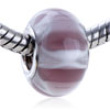 Palevioletred And White Stripe Murano Glass European Beads
