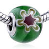 Purple  And Green Flower European  Beads 