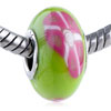 Pink Flower Grass Green Polymer Clay European Beads