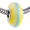 Yellow And Blue Vertical Stripe Polymer Clay European  Beads 