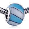 Blue And White Stripes Murano Glass European Beads