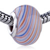 Blue Orange And White Diagonal Stripe Murano Glass European Beads