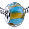 Tan And Blue Stripes Translucent Murano Glass European Beads