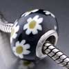 European Beads - Black With White Flowers Murano Glass European Beads GB_KS301