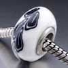 European Beads - White With Black Leaf Shape Murano Glass European Beads