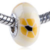 Yellow And Black Flowers Polymer Clay European Beads
