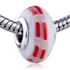 Red Band White Polymer Clay European  Beads 