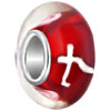 Red With White Cross And Pink Flower Murano Glass European Beads