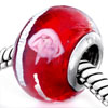 Red With Silver Foil And Pink Flower Murano Glass European Beads