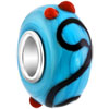 Blue Against Black Stripes And Red Dots Murano Glass European Beads