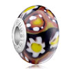 Black With White And Yellow Flower All Brands Murano Glass Beads Charms Br...