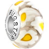 White With Yellow Flower Slim Millefiori Sterling Silver Solid Core Murano Glass Style Pandora Beads