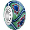 Pale Green Flower With Blue Stripe Slim Sterling Silver Solid Core Murano ...