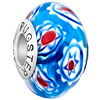 Fresh Blue Sunflower Slim Millefiori Sterling Silver Solid Core Murano Gla...
