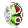 Green With White Sunflower Slim Millefiori Sterling Silver Solid Core Mura...
