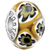 Yellow With Pale Green Flowers Millefiori Sterling Silver Solid Core Muran...