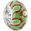 Pale Green With Red Millefiori Sterling Silver Solid Core Murano Glass Bea...