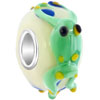 Green Frog With Yellow Eyes Slim Sterling Silver Solid Core Murano Glass B...