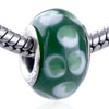 Green And White Layered Dots Murano  Glass  European Beads