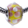 White Texture Dot And Pink Layered Murano Glass European Beads