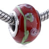 Green Leaf Pink Rose Murano Glass European Beads