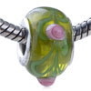 Green Leaf Pink Texture Rose Murano Glass European Beads