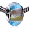 Silver Foil Pink Blue And Tan Stripe Murano Glass European Beads