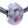 White And  Violet  Red Dots Murano Glass European Beads