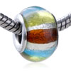 Silver Foil Red Yellow Blue Stripe Murano Glass European Beads