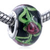 Deep  Red   Rose  Green Leaf Murano Glass European Beads