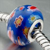 White And Blue Stripe Murano Glass European Beads