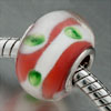White And Maroon Trumpet Flower Murano Glass European Beads